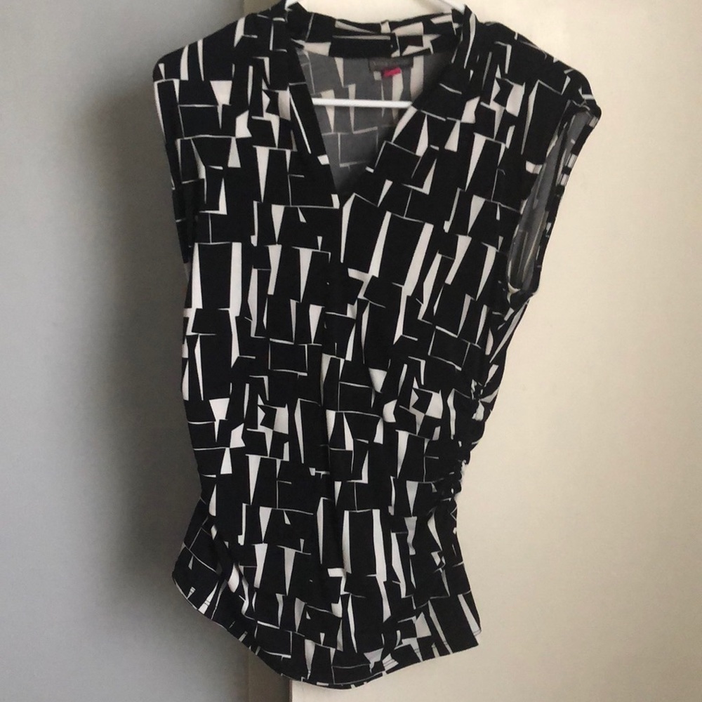 Black and white v neck blouse